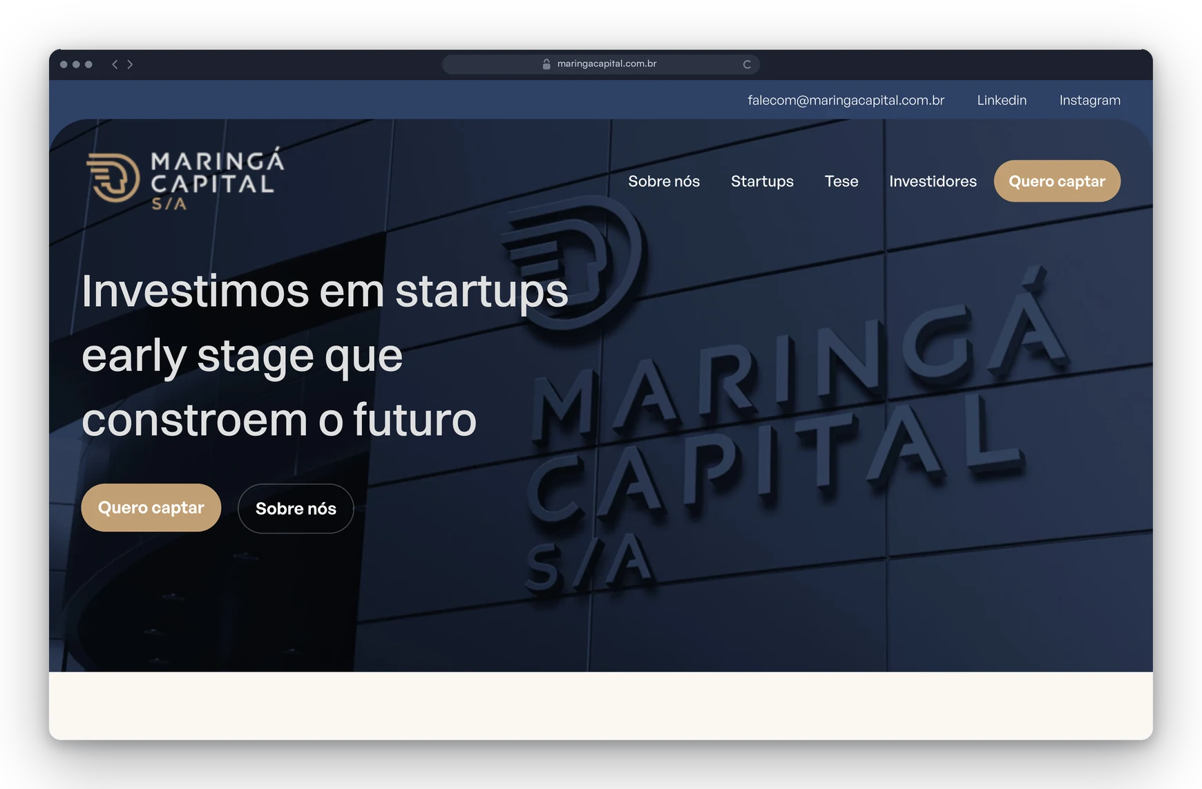 Site da Maringá Capital, investidora em startups de Maringá, criado pela Lavuh