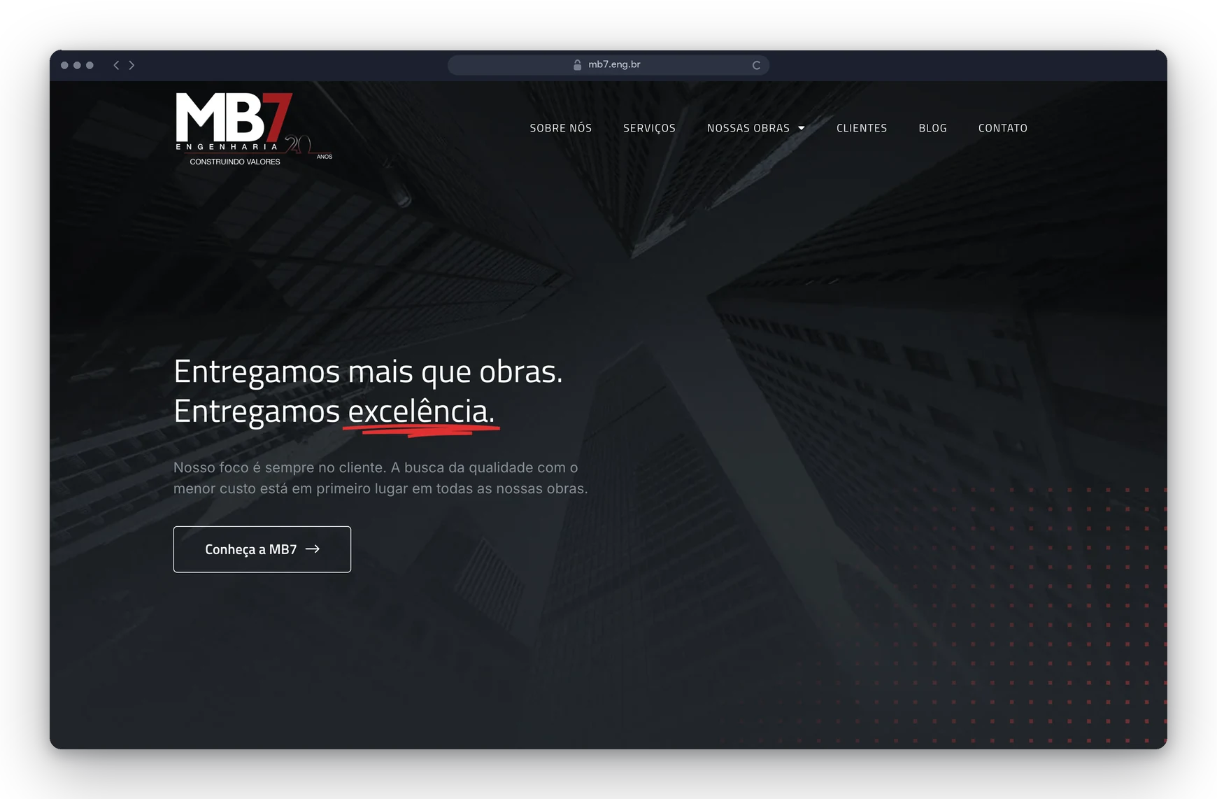 Site da MB7 Engenharia, criado pela Lavuh